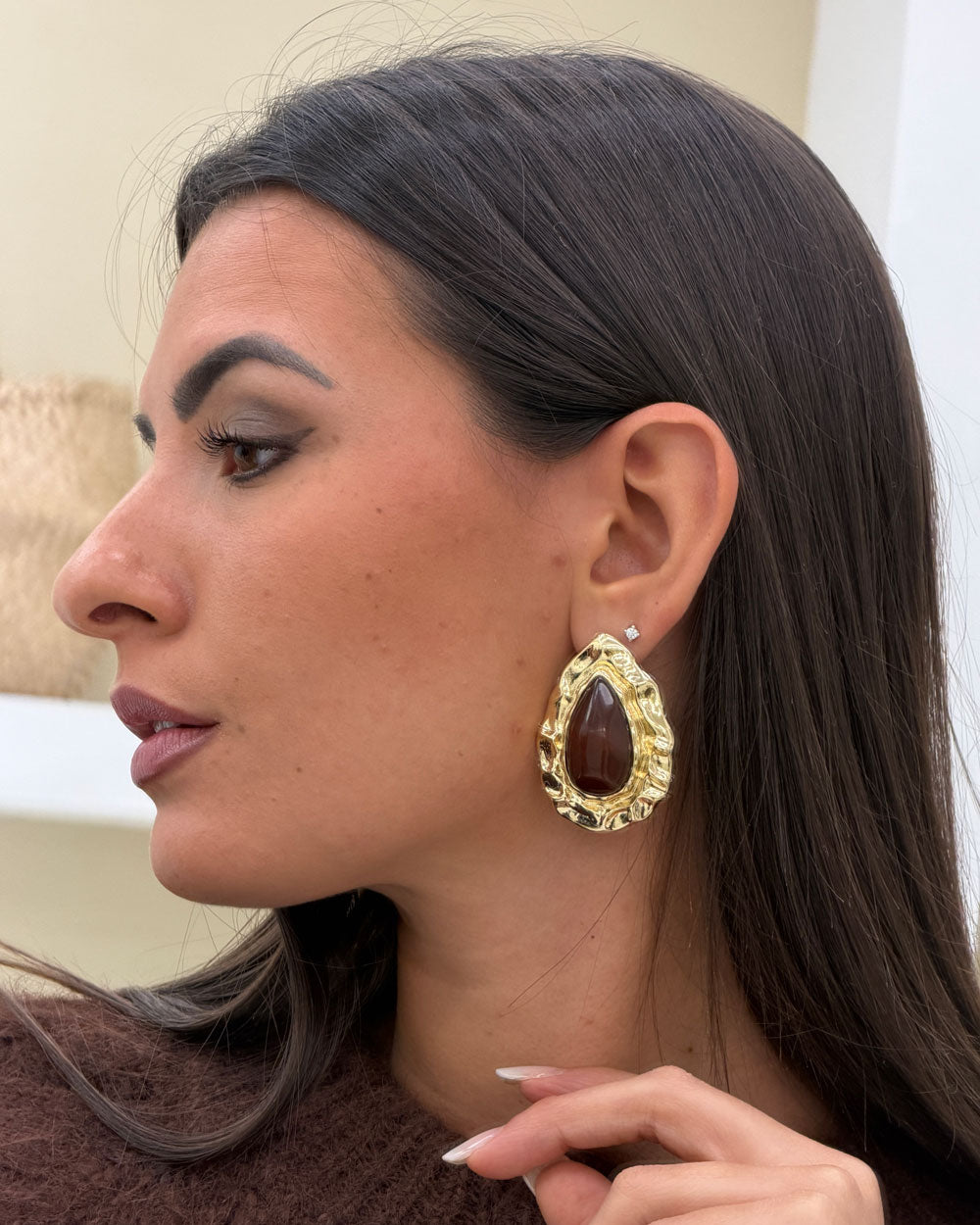 Orecchini goccia pietra Marrone