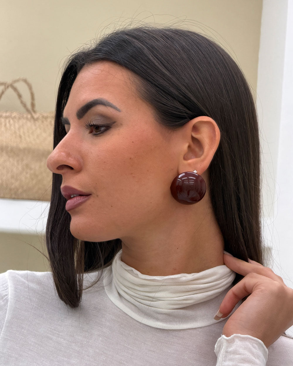 Orecchini LOBO Big Bottone Bordeaux