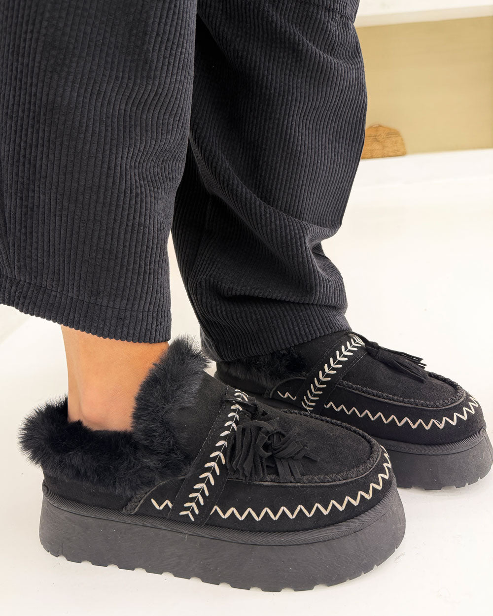 Sabot impunture pelliccia Nero