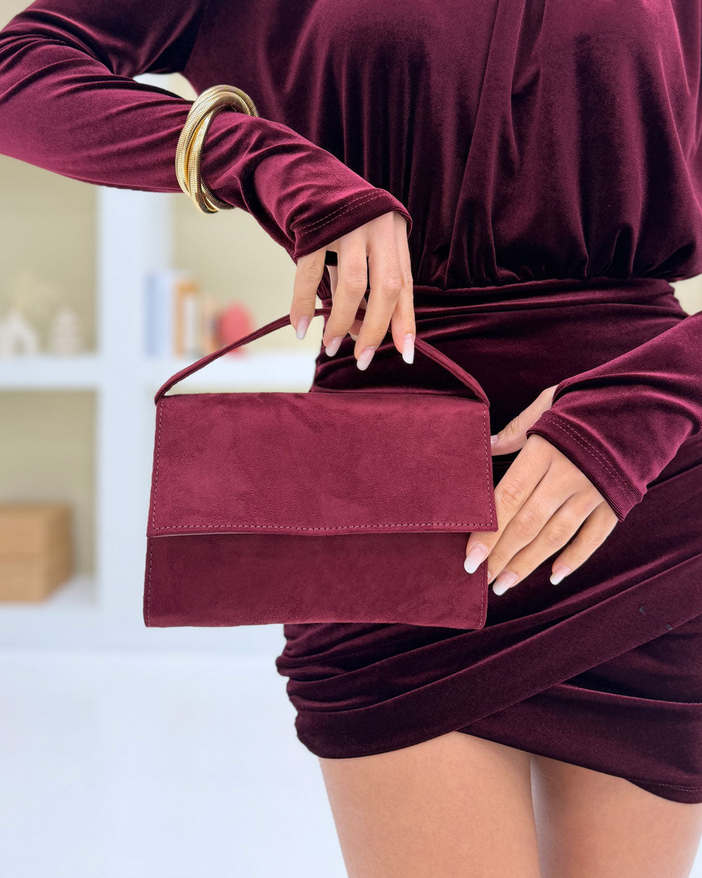 Borsa mini scamosc. Bordeaux