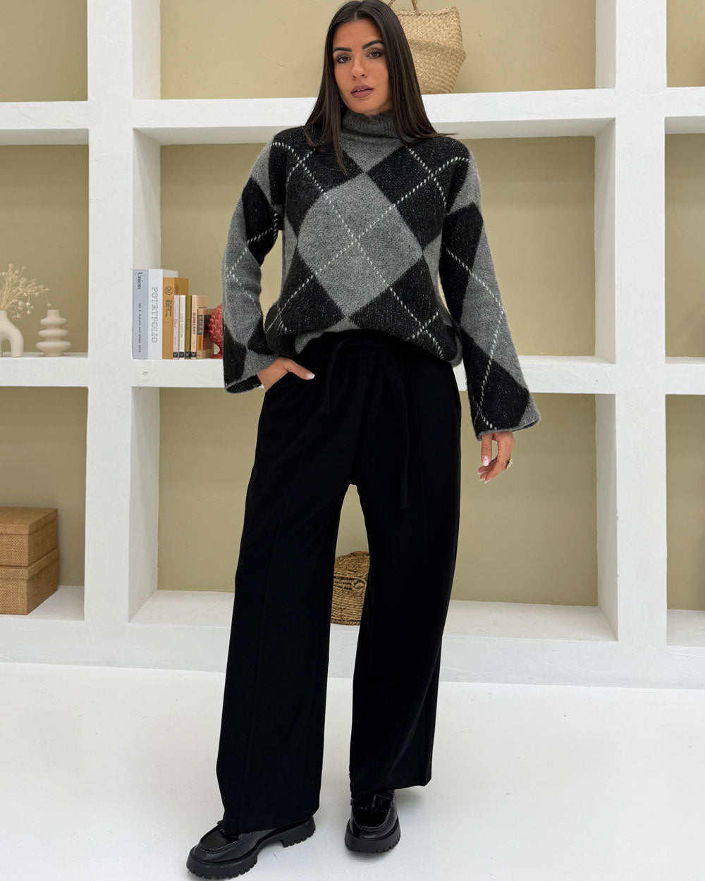 Pantalone cinta tessuto 19308-2 Nero