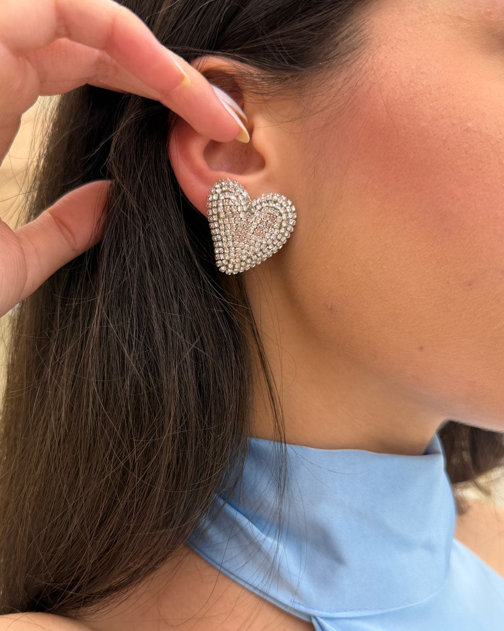 Oecchini lobo strass Cuore Argento