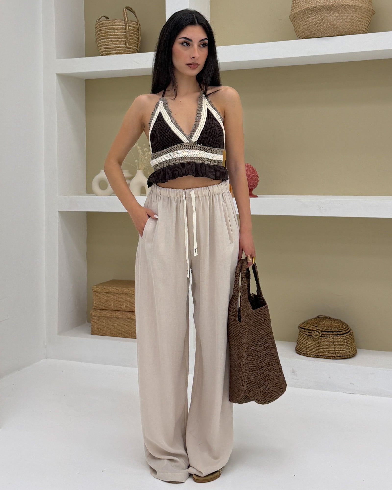 Top Triangolo Crochet Marrone