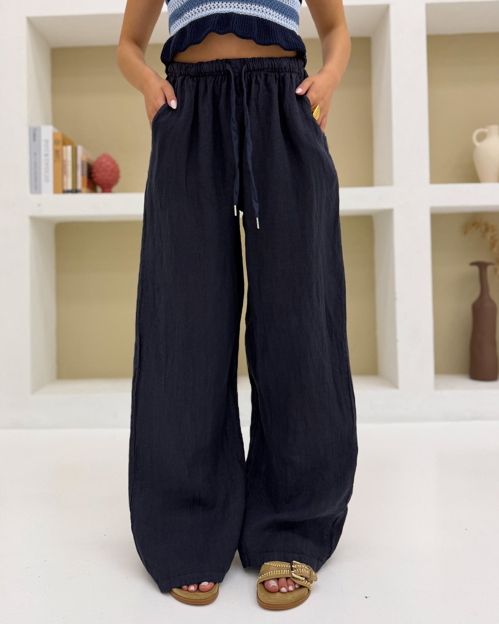 Pantalone 100% lino Blu