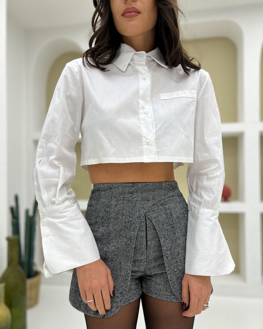 Camicia crop tasca Bianco