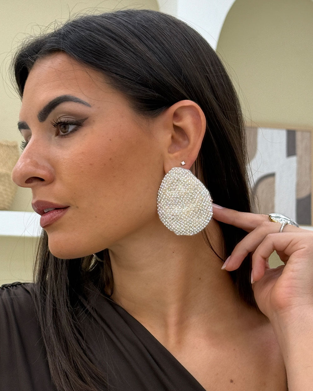 Orecchini lobo multi perline Bianco