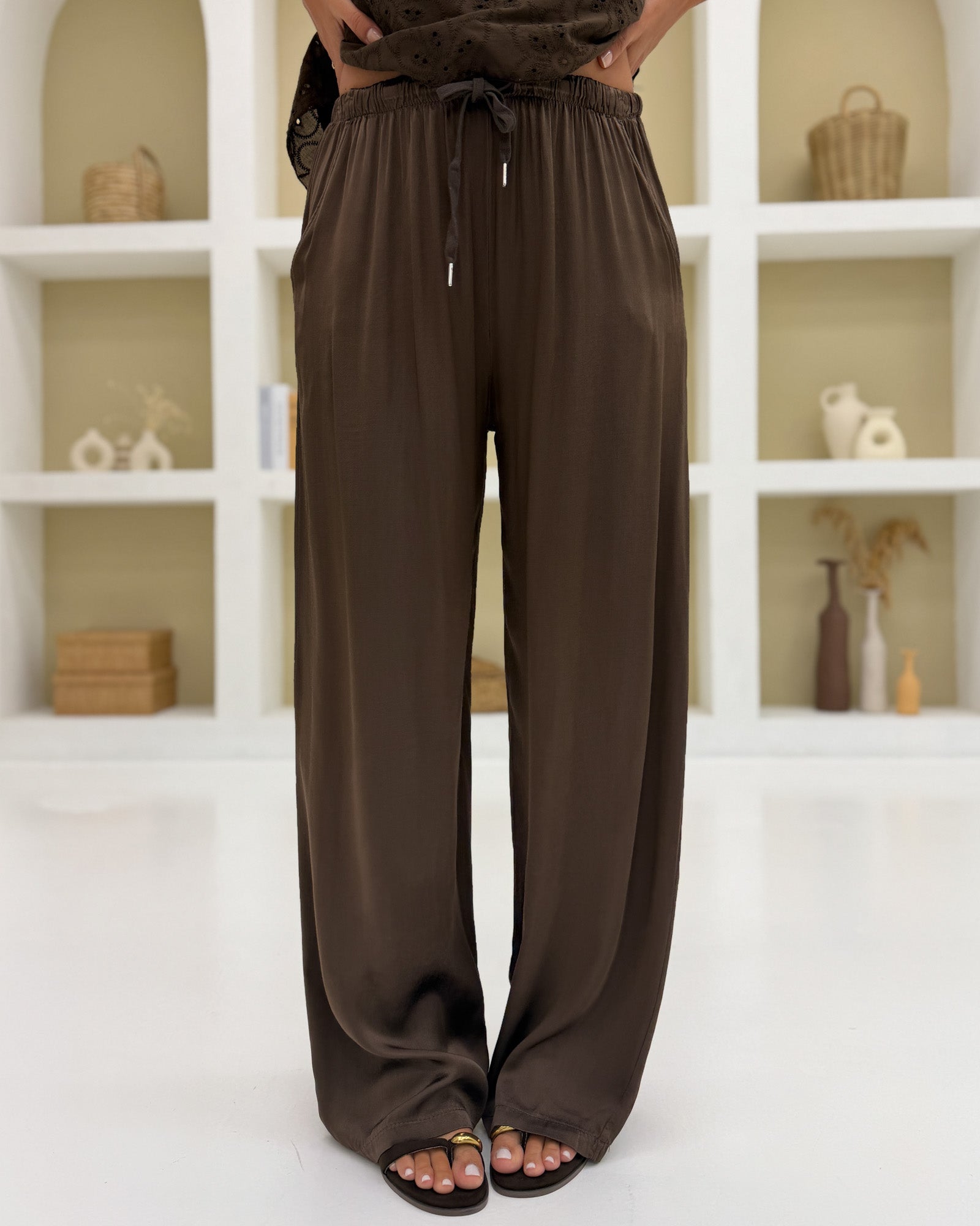 Pantalone palazzo viscosa Cacao