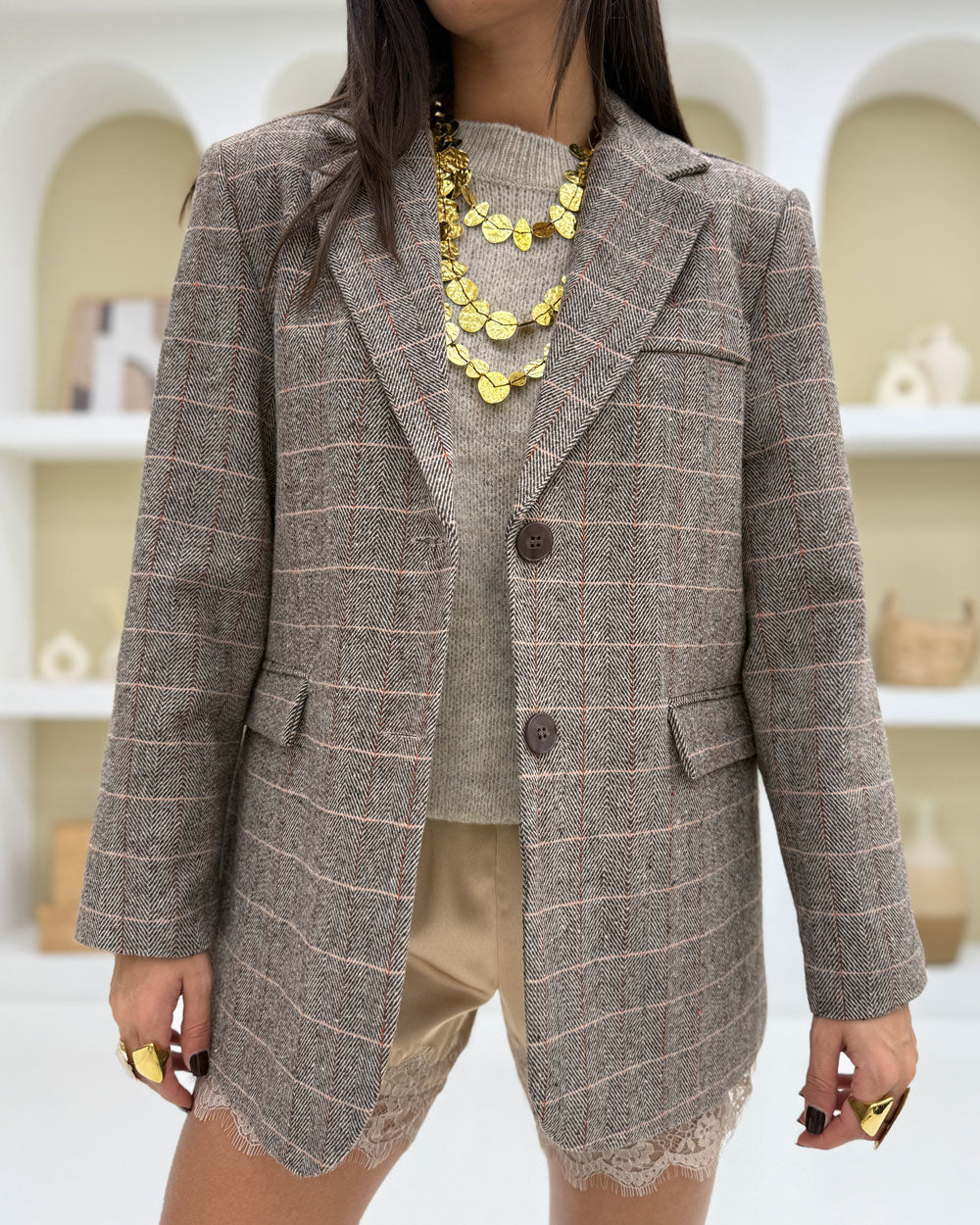Blazer Pesante Spigato Marrone