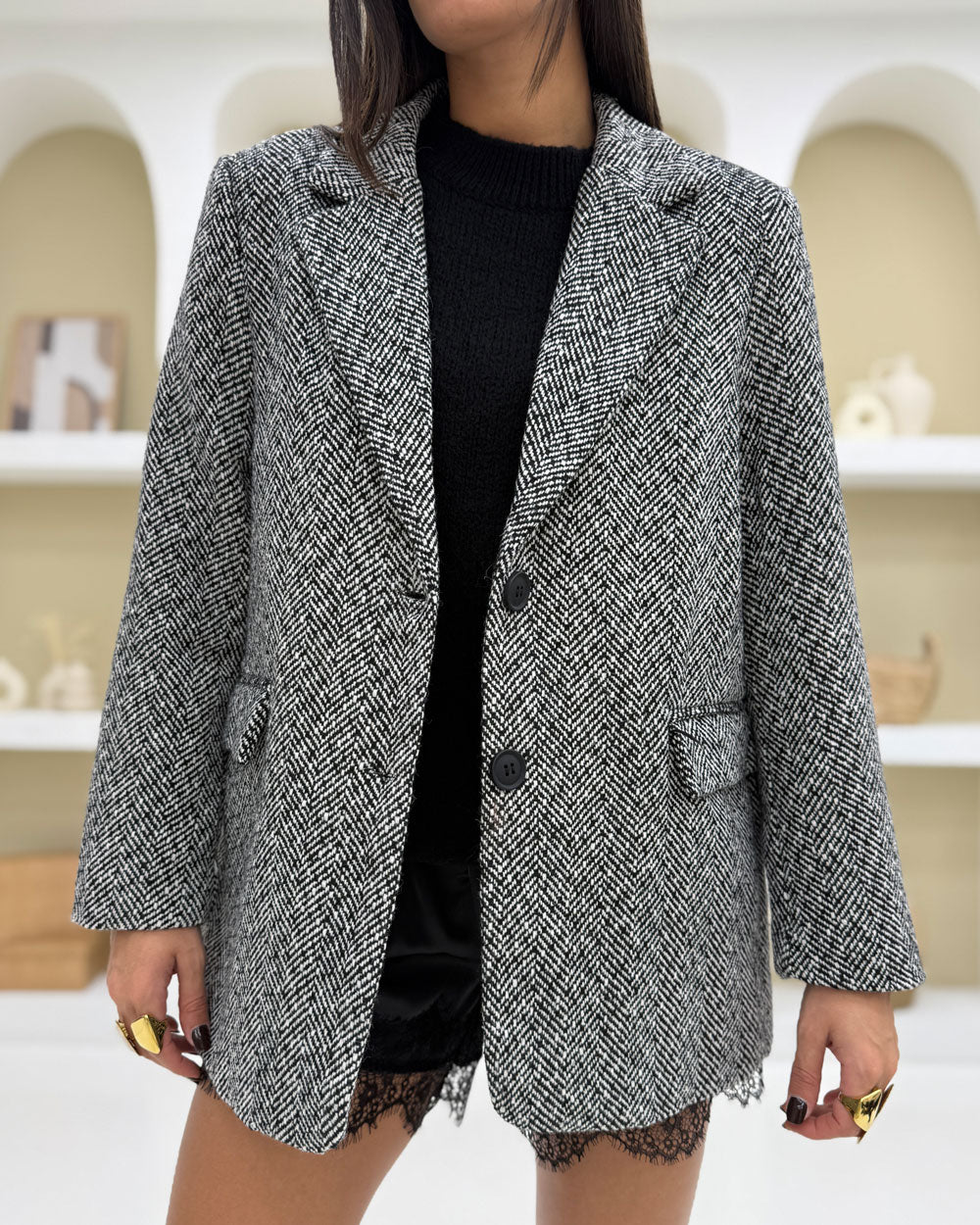 Blazer pesante Spigato Nero