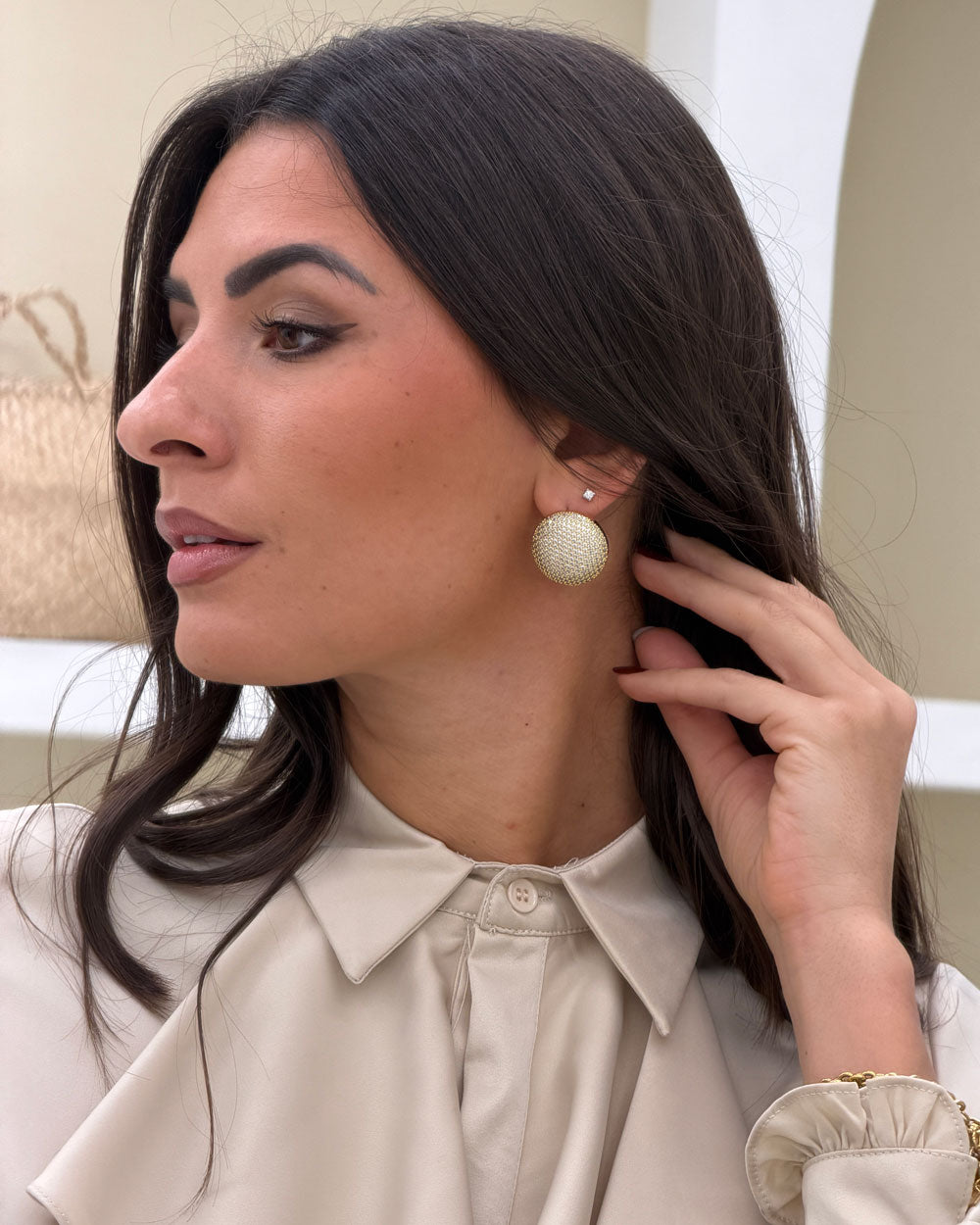 Orecchini lobo tondo strass Oro