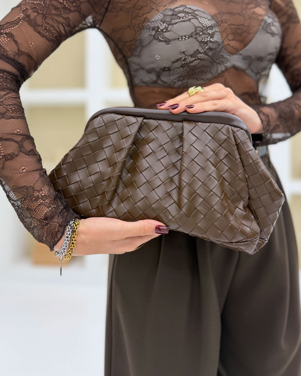 Borsa intrecciata piccola Irina Marrone