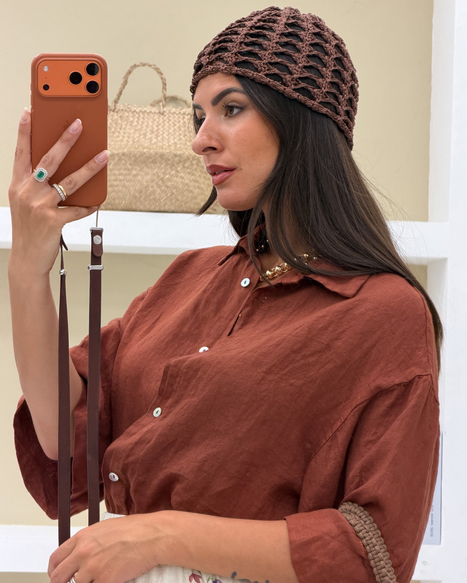 Berretto Casquette Crochet Indi Lurex Marrone