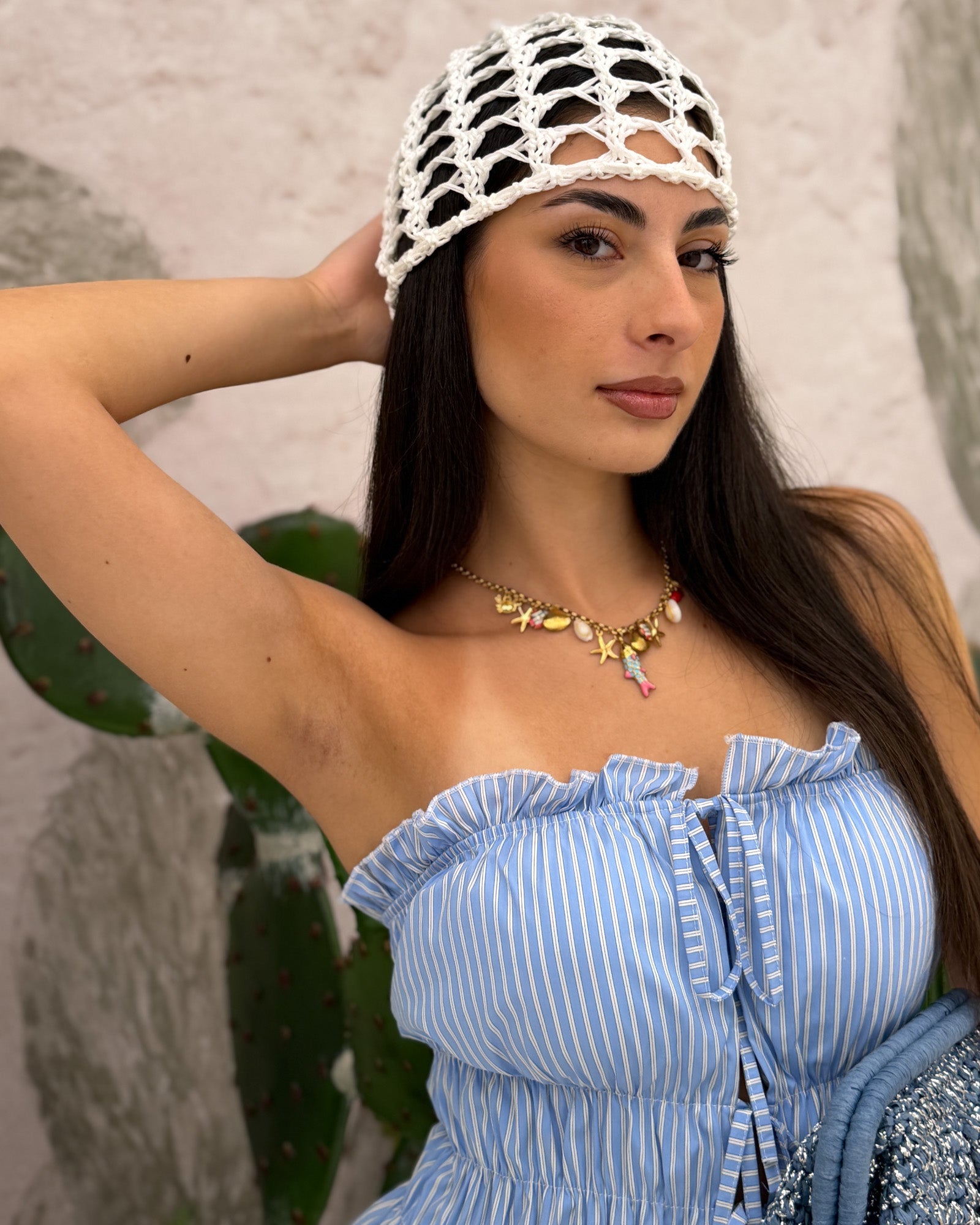 Berretto Casquette Crochet Indi Lurex Bianco