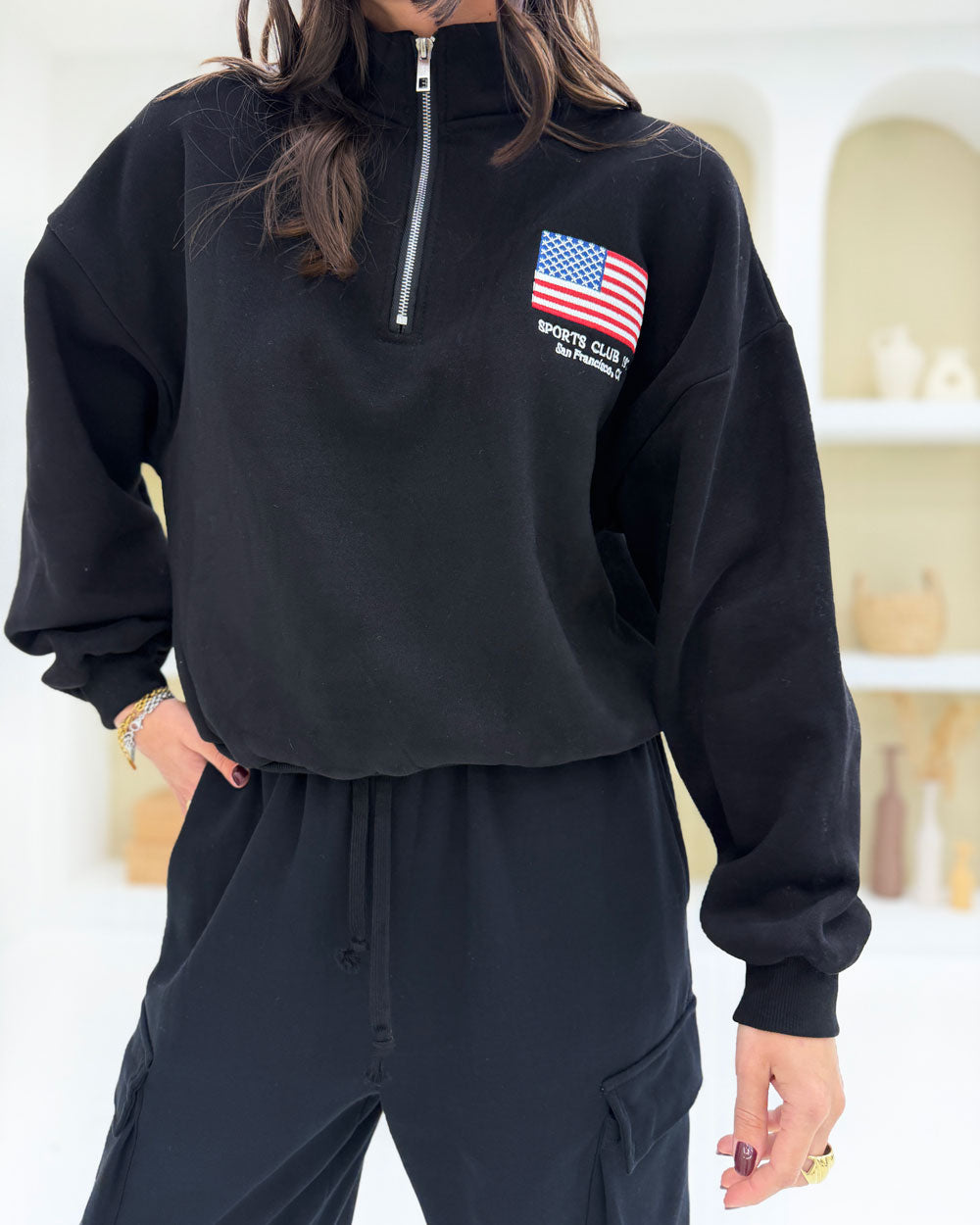 Felpa Bandiera USA Nero