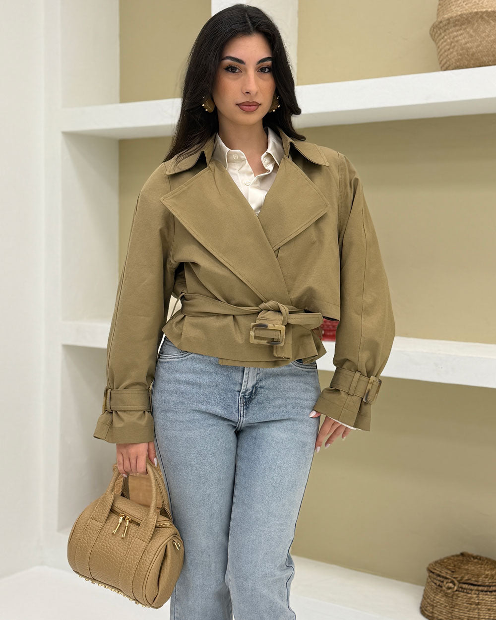 Borsa Bauletto Borchie Beige