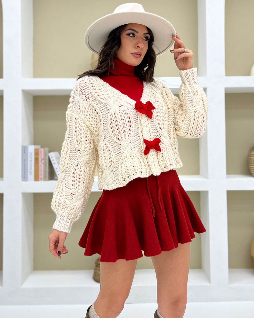 Cardigan chiusura fiocco Panna