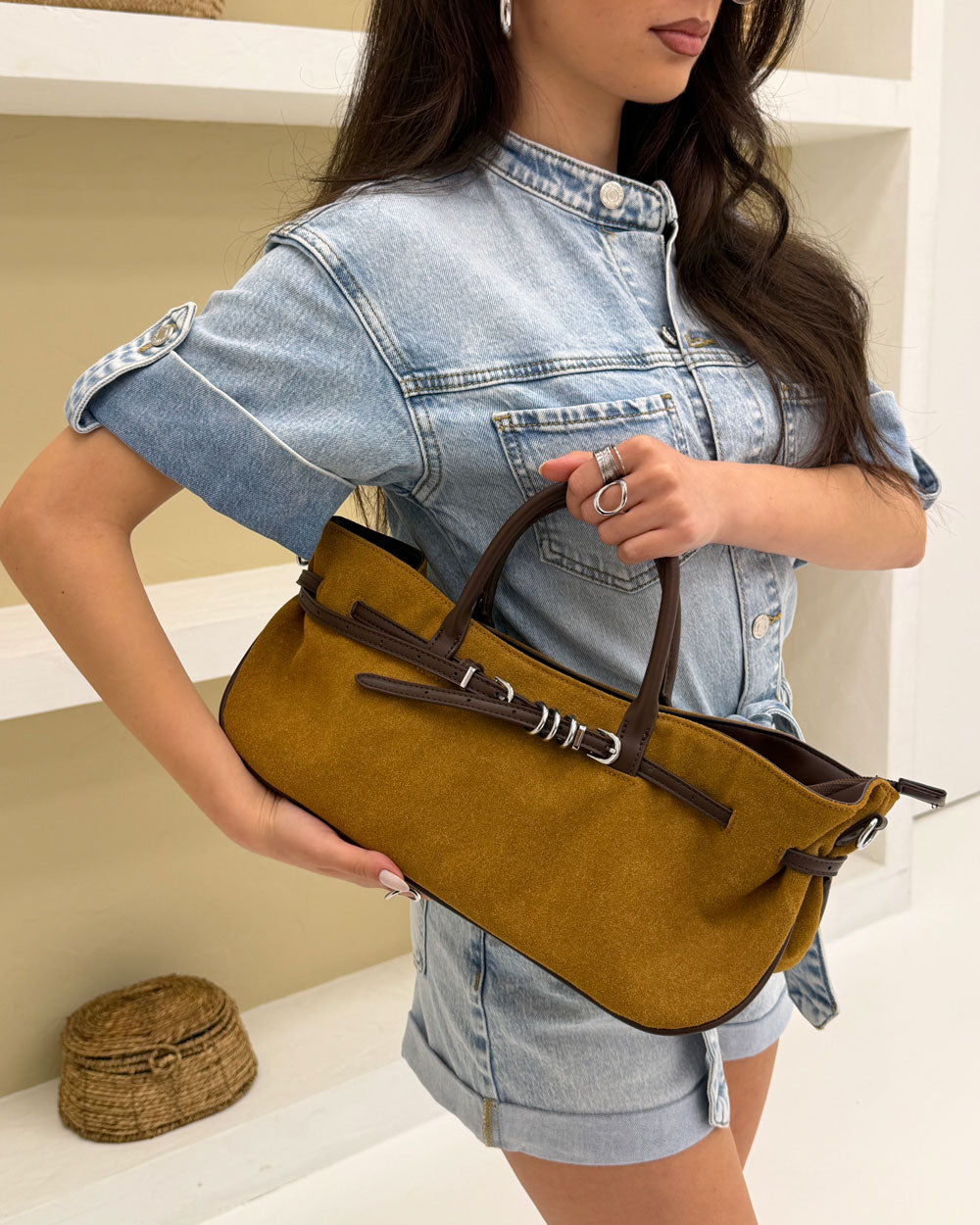Borsa Emily in Suede Camel