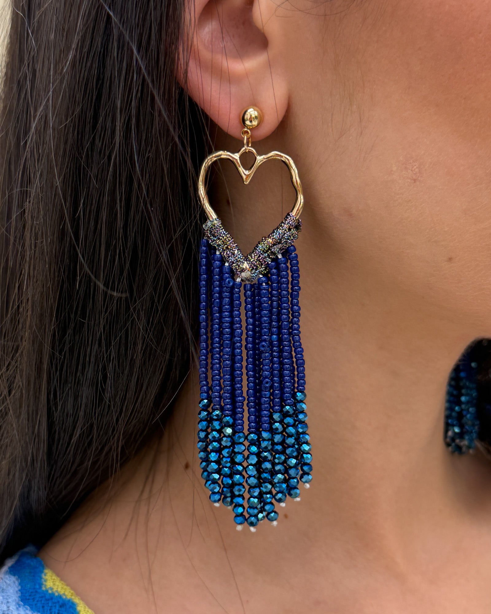 Orecchini Cuore Cascata Blu