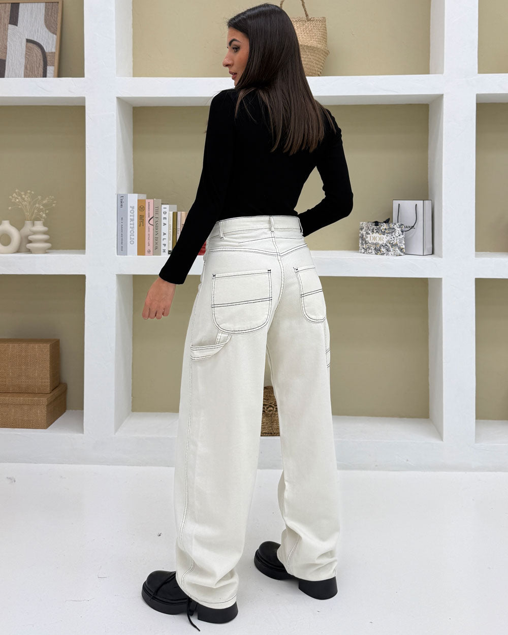 Jeans baggy impunture DM960 Bianco
