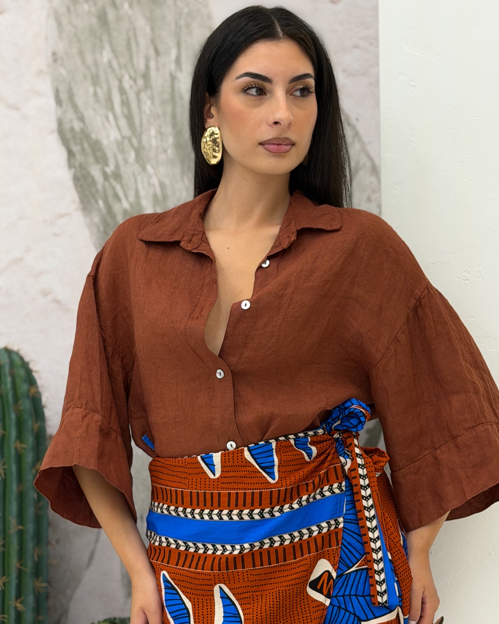 Camicia Lino Nodo Terracotta
